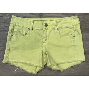 American Eagle Bright Yellow Denim Shorts Stretch Cut Off Women’s Size 2